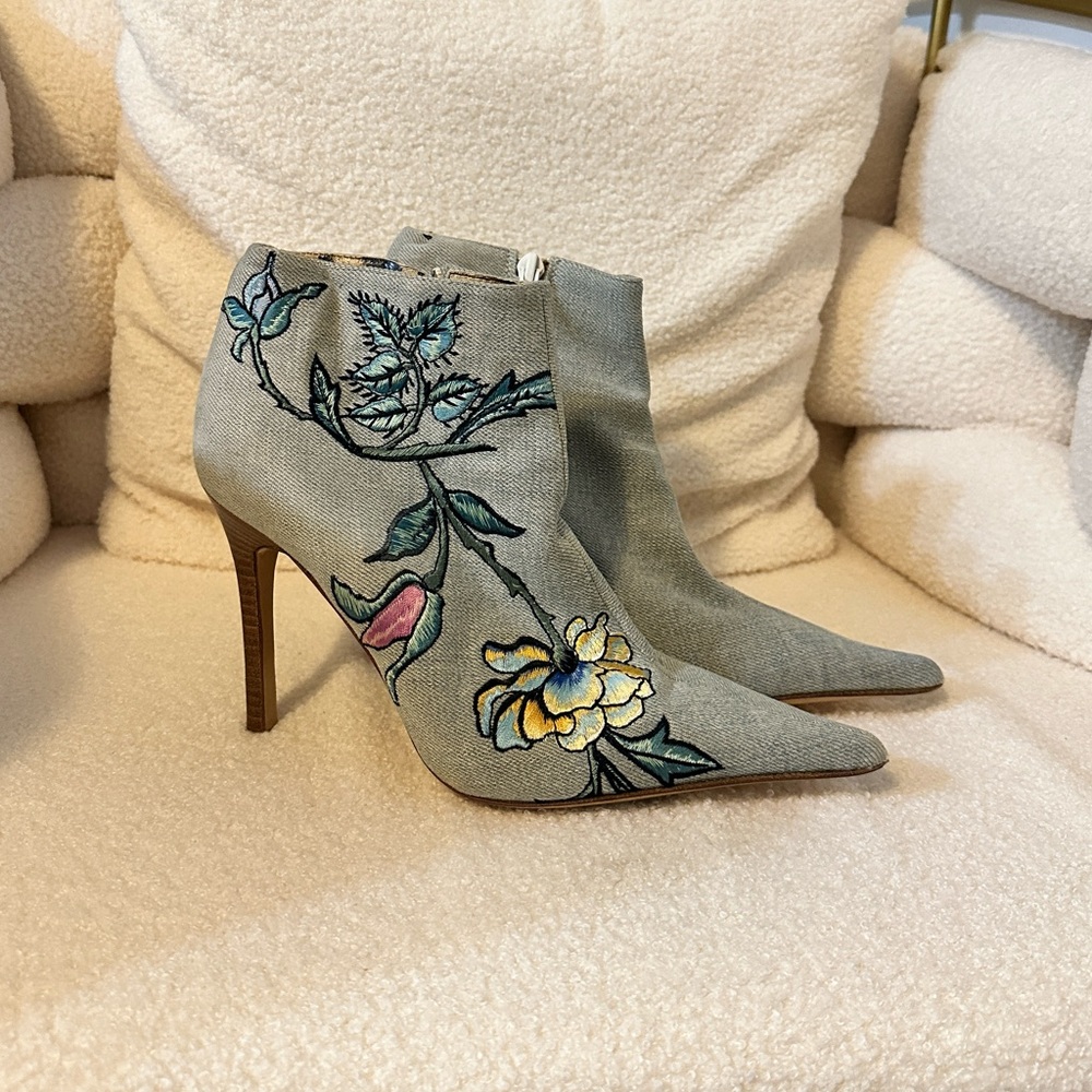Roberto Cavalli denim boot heels